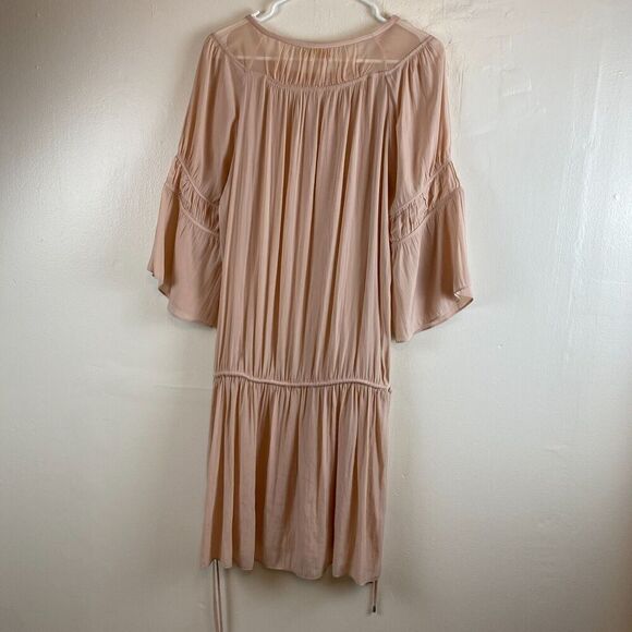 RAMY BROOK Silk Dress Sz M Pink Long Sleeve Romantic Flowy Sheer Coquette Boho - Picture 10 of 16